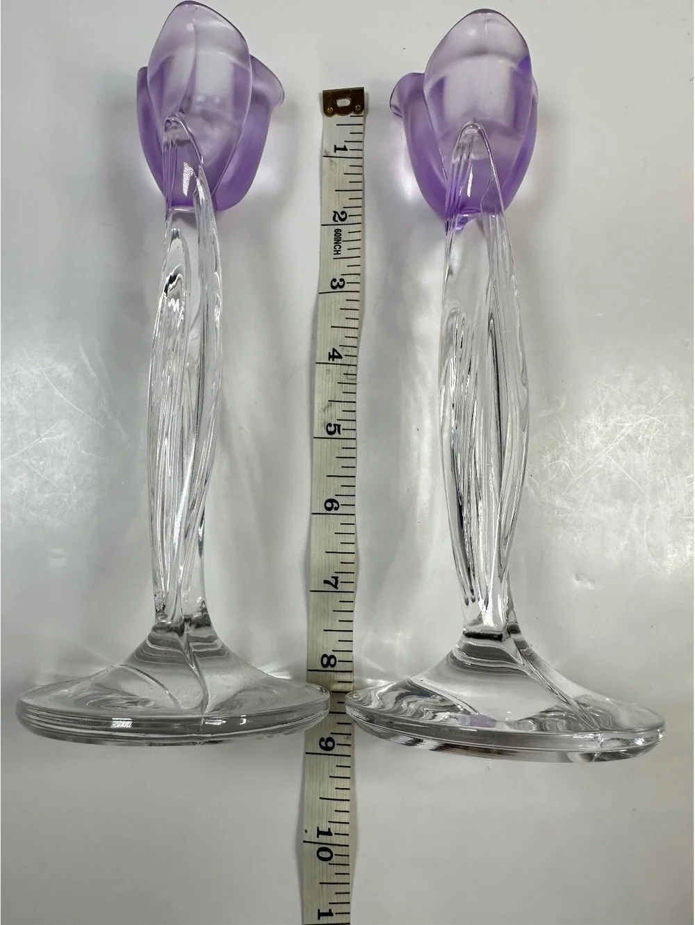 VTG Purple Tulip Mikasa Candle Stick Holders Spring Aria Lead Crystal Pair